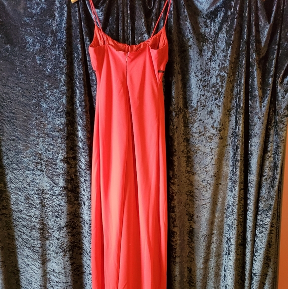 Vintage 90s Fairweather red & black lace empire waist strappy gown - Picture 2 of 8